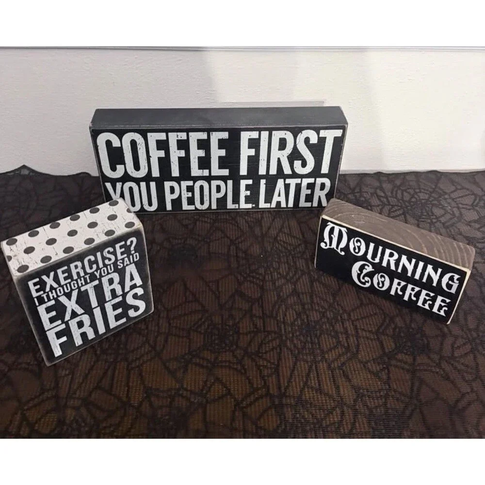 Coffee Bar Wooden Block Signs Set of 3 Multi Kitchen Decor Rustic Cafe